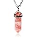 Synthetic Smelted Cherry Quartz Gemstone Hexagonal Pointed Reiki Chakra Pendant Necklace 19 Inch
