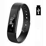 USB Fitness Tracker for Kids Women Men Waterproof Wireless Activity Tracker Smart Wristband Bluetooth Bracelet Pedometer Watch Band Step Calorie Counter Sleep Monitor Call ID Remind for iPhone Android
