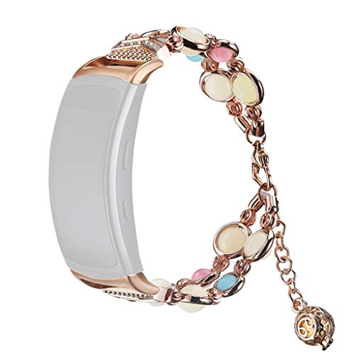 Sodoop for Samsung Gear Fit 2/Pro Band Adjustable Handmade Clasp Strap Night Luminous Pearl Bracelet Elastic Bead for Samsung Gear Fit 2/Pro Fitness Tracker,5.5-7.5inch,Women & Girl Gift
