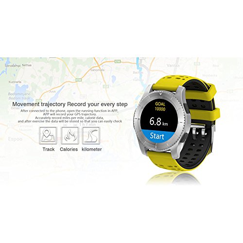 Boofab GPS Smart Watch,Bluetooth IP68 Waterproof Sports Fitness Activity Watch with Global Positioning System,Heart Rate,Blood Pressure,Compass,Pedometer for IOS Iphone,Android (Yellow)