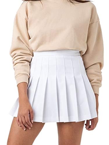 Spring hue Women Girls Short High Waist Plain Pleated Skater Mini