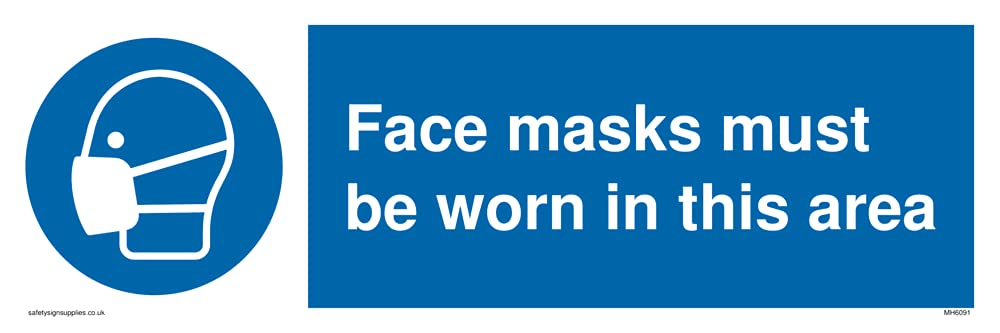 Face masks must be worn in this area Sign - 300x100mm - L31