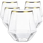 TTFM 30 Count Diamond Shaped Plastic Stemless Wine Glasses | Champagne Wine Whiskey Glasses | Disposable Wine Glasses | Shatterproof | 12oz Disposable Glasses Cups For Parties (GOLD)