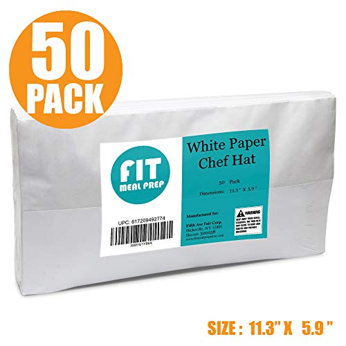 [50 Pack] White Paper Chef Hat - Disposable Soda Jerk Cap for Food Server, Retro Diner Theme, Baking and Party Favors, For Kids and Adults