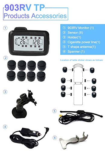 B-Qtech New TPMS Tire Pressure Monitoring System Wireless RV TPMS with 10 Sensors for Car Truck Motorhome Tow Travel Trailer Real Time Pressure and Temperature Support Max 22 Tires - Thumbnail 6