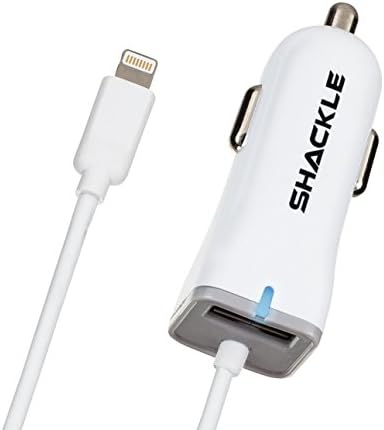 iPhone Car Charger, Shackle High Speed Adapter with Built-in Lightning Connector for iPhone 7 6S Plus 6 Plus 6 Se 5S 5 5C iPad Pro Air Mini 2 3 4 and Extra USB Port for Android (Upgraded Version)