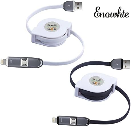 Enowhte 2pcs Retractable Dual USB to Micro USB and Lightning Adapter Charger Data Cable Black for Android Samsung S3/S4/S5/S6 Or iPhone 5/5s 6/6 plus (2pcs Retractable Dual cable)