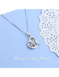 Collar de plata fina con colgante de huella de perro, gato, mascota y corazón. 18 pulgadas, cadena rolo