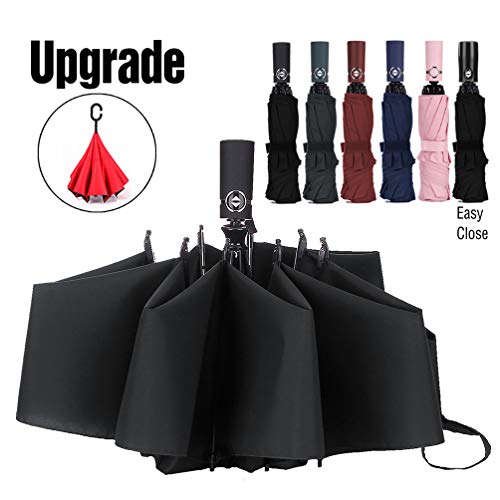 LANBRELLA Compact Travel Umbrella Windproof Auto Open Close - Black (Black)