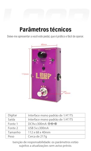 M-VAVE Pedal de Loop Profissional LOOP II para Guitarra e Baixo - 11 Minutos de Gravação, 3 Bancos de Memória, Função Pré-Gravação, Controle USB/WAV, Velocidade Ajustável Compatível Violão