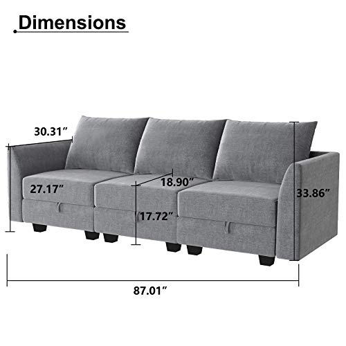 HONBAY Convertible Sectional Sofa Couch with Modern Fabric Modular 3