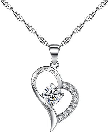 Sterling Silver CZ 'You Hold My Heart Forever' Engraved Heart Pendant Necklace for Women