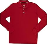 French Toast School Uniform Boys Long Sleeve Pique Polo Shirt, Red, Large (10/12)