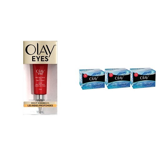 Olay Eyes Pro-Retinol Eye Cream Treatment Bundle with 3-Pack of Olay 4-in-1 Fragrance & Soap Free Daily Facial Cloths for Sensitive Skin