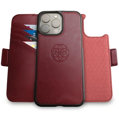 Dreem Lederhülle für iPhone 16 Pro Max - Revolutionärer Ständer & Kartenfach, Abnehmbare Magnetische Hülle, MagSafe-Ready, RFID-Blocker, Wallet-Case a