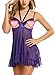 Avidlove Womens Lingerie Halter Chemises Strappy Babydoll V Neck Nightwear Mini Teddy Purple M