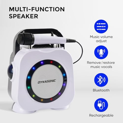 Dinasônico. alto-falante bluetooth sem fio com luzes led. máquina portátil de karaokê com dois microfones. presente original (dk-201 preto)