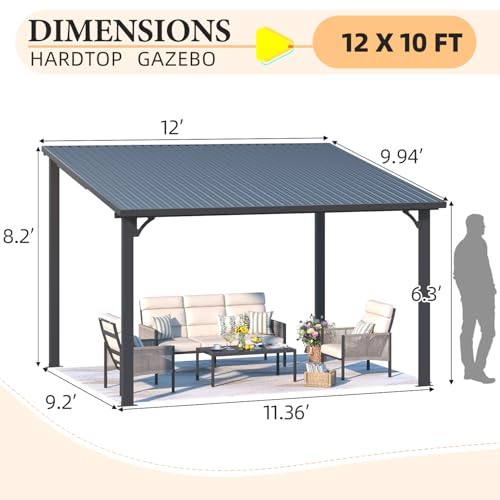 AECOJOY 12' x 10' Wall-Mounted Hardtop Gazebo Review: Lean-To Patio Shelter image 18