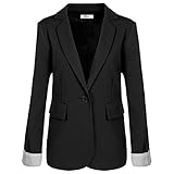 Meaneor Women's Cuffed Sleeve One Button Oversized Boyfriend Blazer for Office Lady