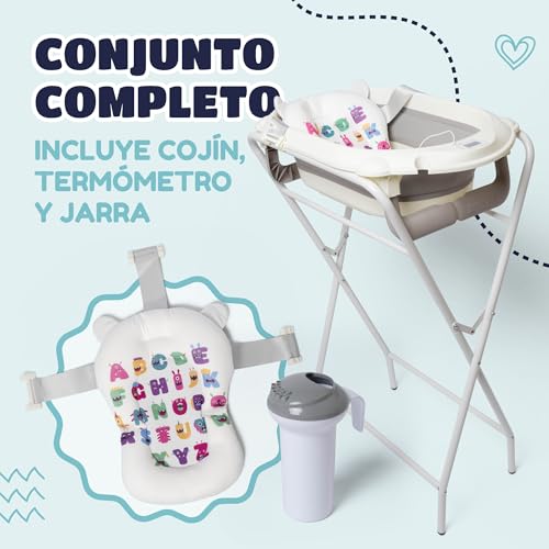 Baby Bath with Feet – Includes Digital Thermometer + Ergonomic Cushion + Bath Jug – Foldable Baby Bath – Non-Slip Feet – Banheira Baby with Stand – See Mounting Video Included