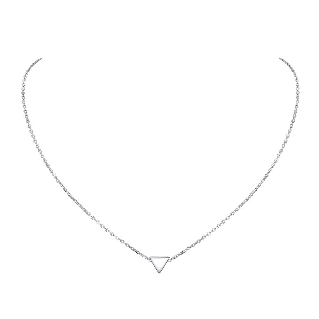 ChicSilver Silver Necklaces for Women 925 Sterling Silver Tiny Small Triangle Neck Charm Hypoallergenic Silver Necklace for Her