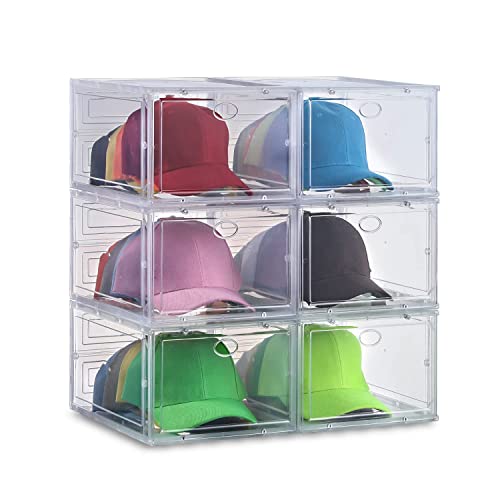INSTY Hat Organizer Box for Baseball Caps, 6 Pack Plastic Hat Storage