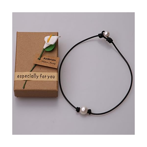 Single Cultured Freshwater Pearl Leather Choker Necklace on Genuine Black Leather Cord for Women Gift Handmade - Image 7