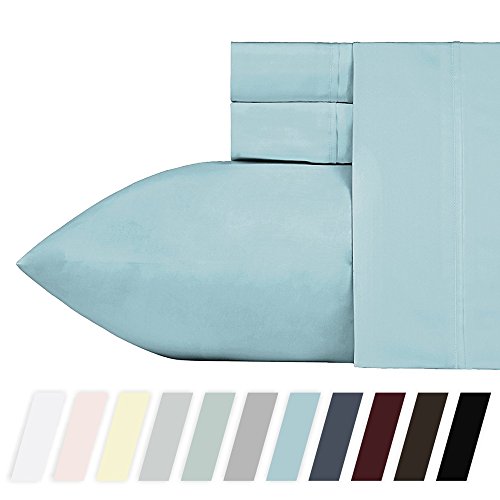 400 Thread Count 100% Cotton Sheet Set, Blue Full Sheets 4 Piece Set, Long-staple Combed Pure Natural Cotton Bedsheets, Soft & Silky Sateen Weave by California Design Den
