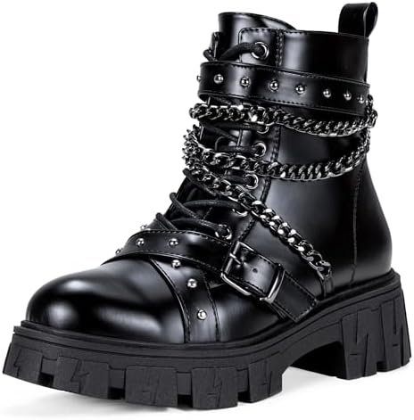 Amazon.com | Y2K Industrial Gothic Faux Leather Platform Combat