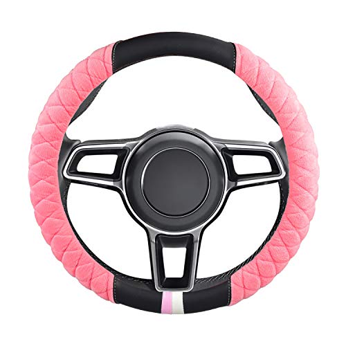 Cxtiy Universal Car Steering Wheel Cover Fluffy Winter Plush Steering Wheel Cover (A-Pink) - Thumbnail 2
