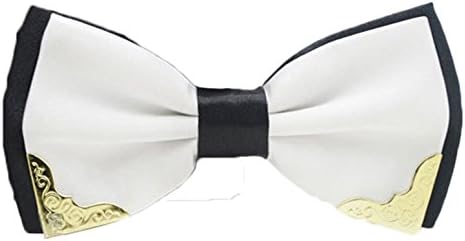 Men's Bow Tie for Wedding Official Party Adjustable Bow Ties with Gold Edge(White)