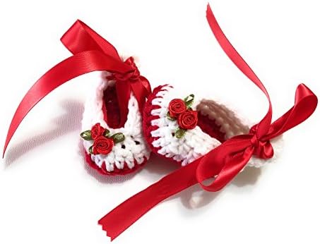 MiC Crafts Handmade Crochet Baby Ballerina Shoes Preemie/Newborn White (#0051)