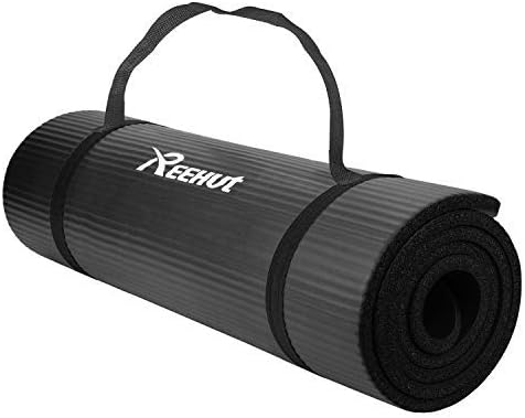 REEHUT 1/2-Inch Extra Thick High Density NBR Exercise Yoga Mat for Pilates, Fitness & Workout w/Carrying Strap
