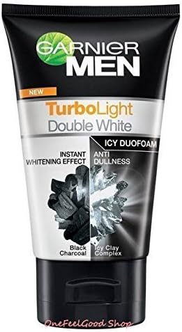 Garnier Men Turbo Light Double White Icy Duo Foam anti dullness &amp; Instant Whitening with Black Charcoal Net wt. 3.5 Oz or 100 g. /Tubes by onefeelgood shop