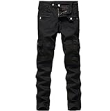 Men's Black Biker Jeans Slim Straight Stretch Skinny Fit Moto Denim Jeans