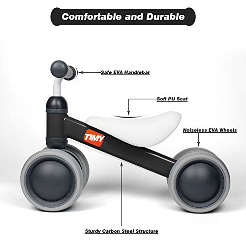 Timy Baby Balance Bike for 1 Year Old Kids Riding Toys for 10-24 Months Toddler No Pedal 4 Wheels Boy Girl First Birthday Gift