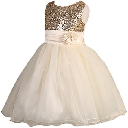 Samgami Girl Flower Sequin Princess Tutu Tulle Baby Party Dress(Gold,6T)