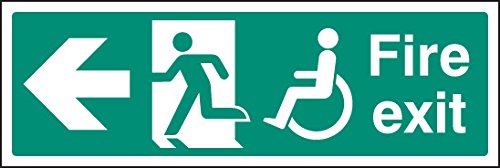 Caledonia Signs 12087L Disabled Fire Exit Sign, Rigid Plastic, L: 450 mm x 150 mm