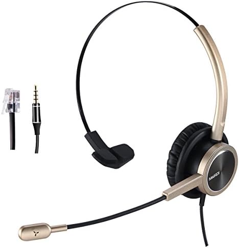 Phone Headset RJ9 for Office Call Center with Noise Cancelling Mic with Extra 3.5mm Connetor for Mobiles Compatible with Avaya Nortel Aastra Toshiba Phone