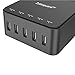 Zettaguard Mini 2-Outlet Travel Power Strip Surge Protector with USB Charger USB Charging Station (5-Port Smart, 40W/8A) and 5 Feet Power Cord, Black