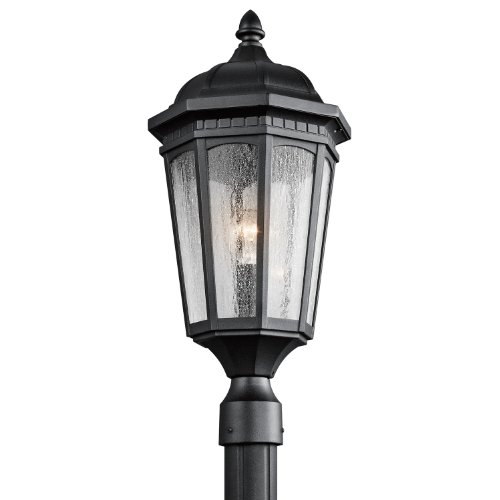 Kichler Courtyard 23.75" Exterior Post Light in Textured Black, 1-Light Outdoor Porch or Patio Light with Clear Seeded Glass, (23.75" H x 10.25"), 9532BKT