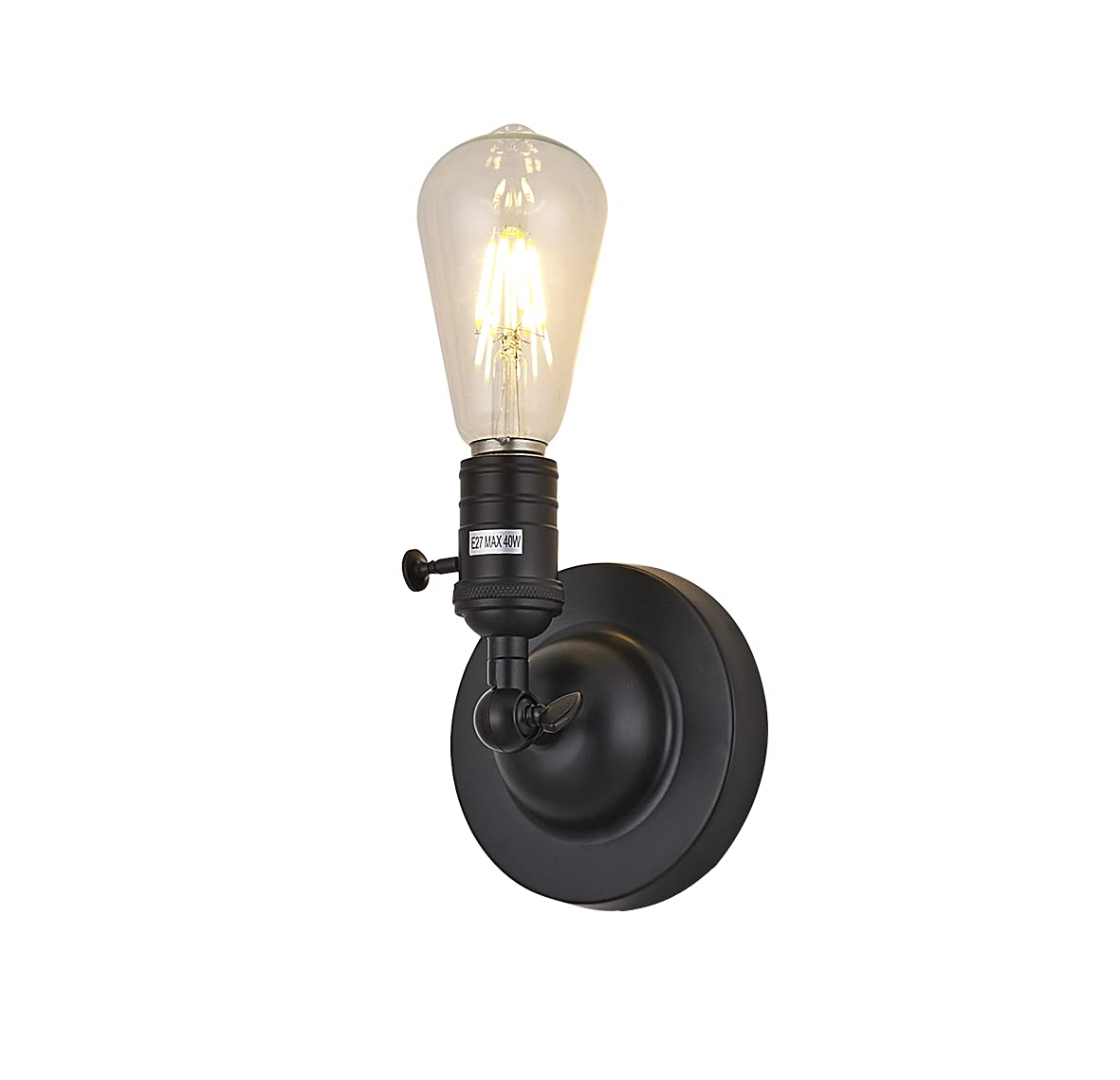 Loxton Lighting Metal Plated Vintage Wall Light Sconce (Matt Black) wit on/Off Switch for hallways Living Rooms Kitchens