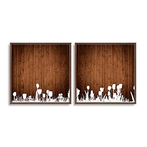 2 Piece Framed Canvas Wall Art for Living Room, Bedroom Wood Flower Theme Canvas Prints for Home Decoration Ready to Hang - 16"x16"x2 Panels