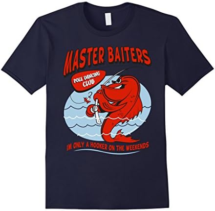 Mens Master Baiters Fishing Pole Humor Funny Fisherman T-Shirt Large Navy