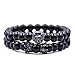 JOYA GIFT Black 8mm Round Beads Bracelet Set for Men Crown Tiger Head Charm Handmade Jewelry