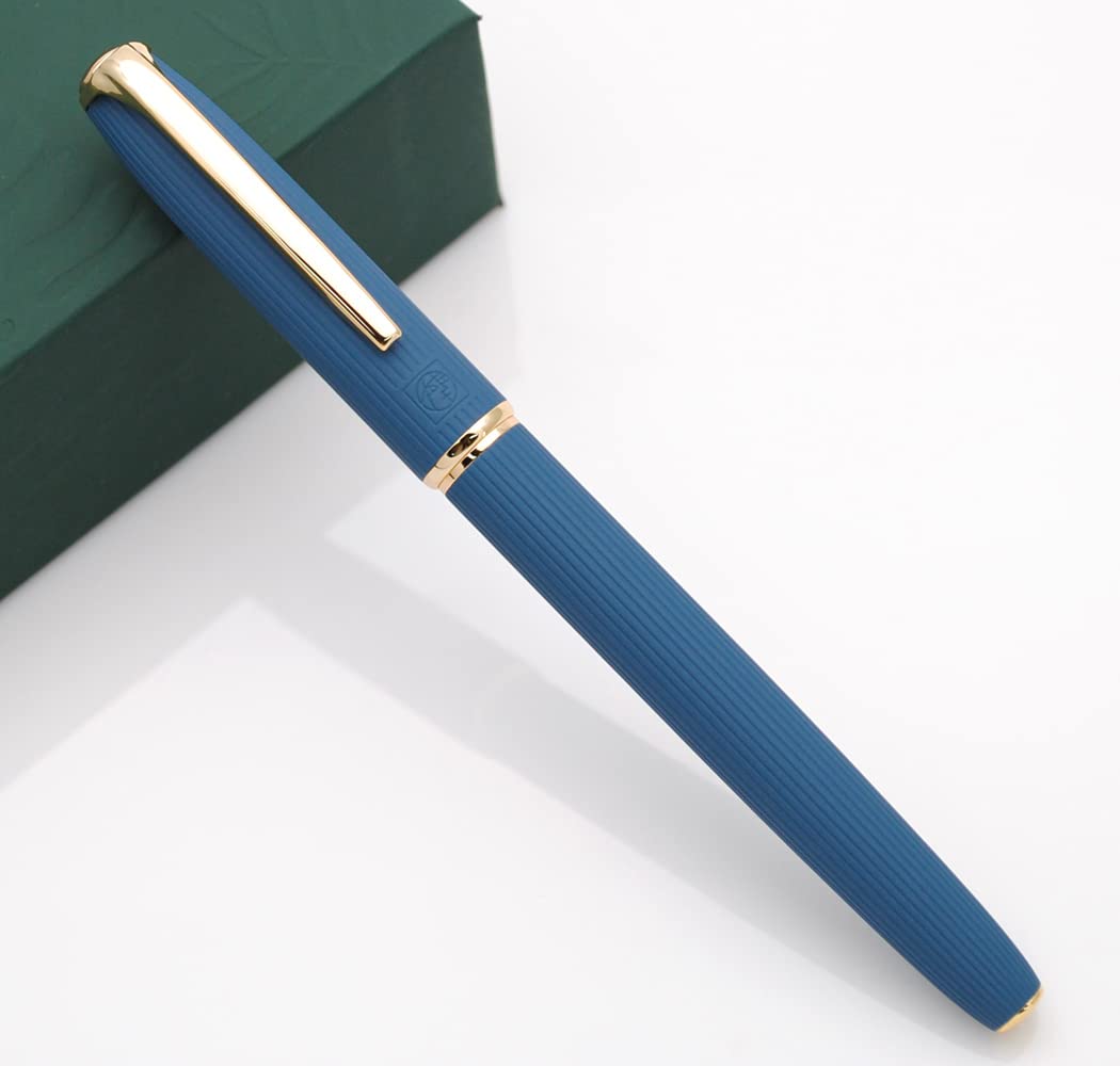 Picasso 916 Metal Fountain Pen, Natural Series Stripe Ink Pen with Ink Converter and Gift Case, Iridium Extra Fine Nib (EF Nib 0.38mm, Blue)