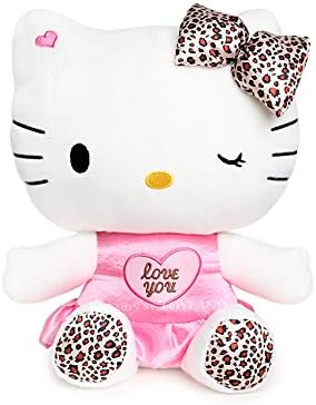 DicoLand Hellokitty Leopard Doll, Stuffed Cute Cat Plush Animal, Plush Toy, Gifts for Girls, 12", Pink