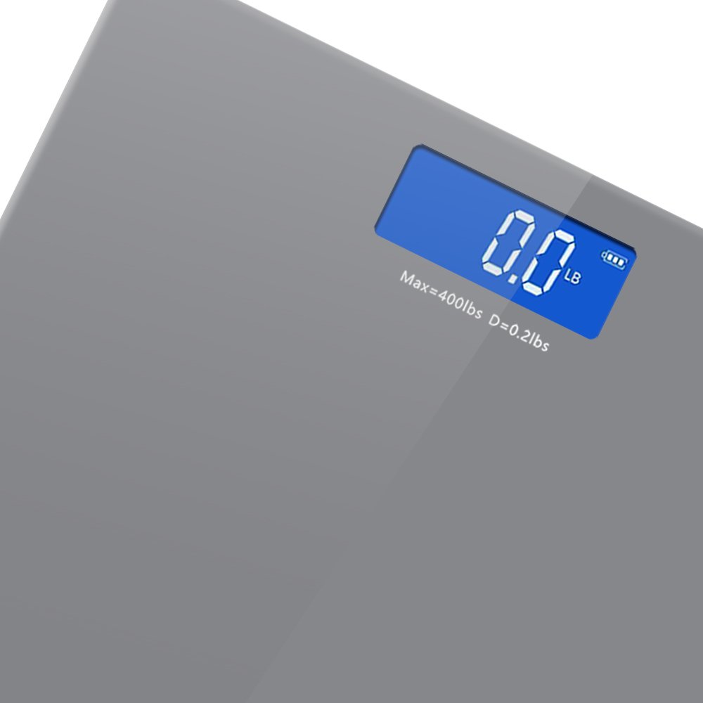 Hippih 400lb / 180kg Electronic Bathroom Scale with Tempered Right Angle Glass Balance Platform and Advanced Step-On Technology, Digital Weight Scale has Large Easy Read Backlit LCD Display D-013