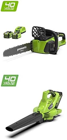 Greenworks 40V Cordless Brushless Chainsaw 40cm (16") with 2x 2Ah batteries and charger - 20077UC & Greenworks 40V Cordless Brushless Blower - Battery and charger not included - 24227