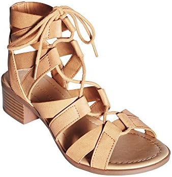 Sole Addiction Women's Stylish Lace Up Gladiator Bootie Low Chunky Block Heel Sandal Tan 8.5